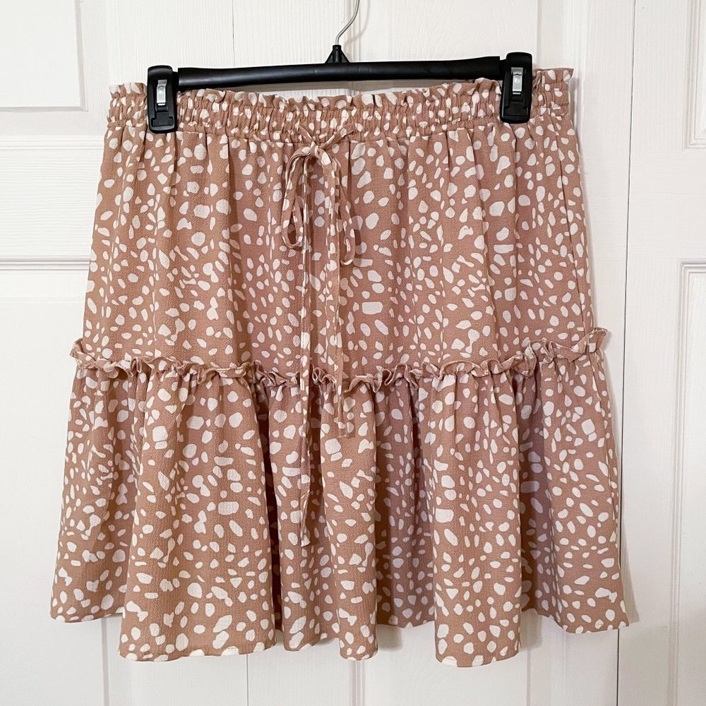 Relipop Tan Leopard Tiered Mini Skater Skirt